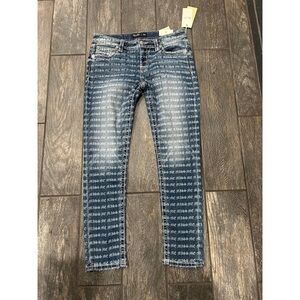 Miss Me Dark Blue Patterned Skinny Jeans